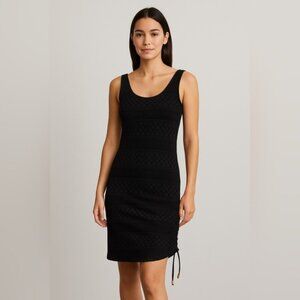 GUESS Black Crochet Overlay Sleeveless Tank Dress with Side Drawstring – Size L